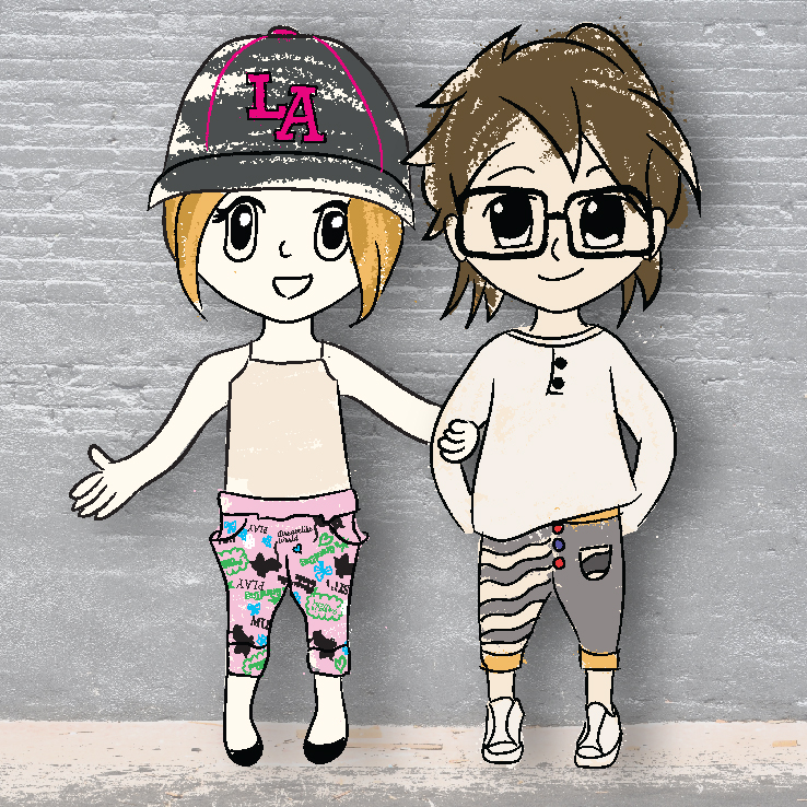 Max and Maddie illustration of our walk the dog outfits