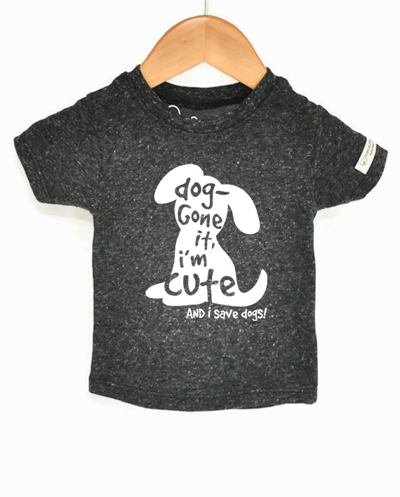 Cute eco-friendly dog tee for kids, made from recycled bottles and organic cotton. Includes a donation to save dogs! at Trendy Little Sweethearts
